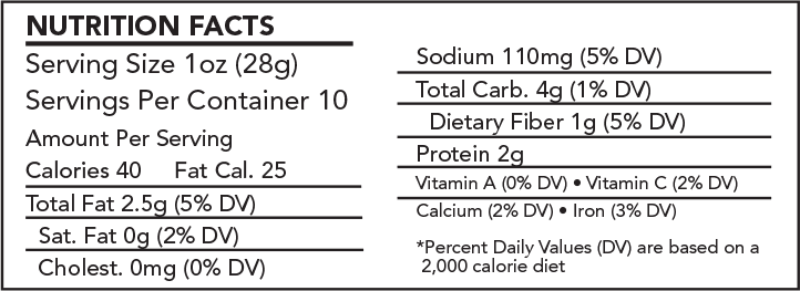 Sun Dried Tomato and Basil Hummus Nutrition Facts